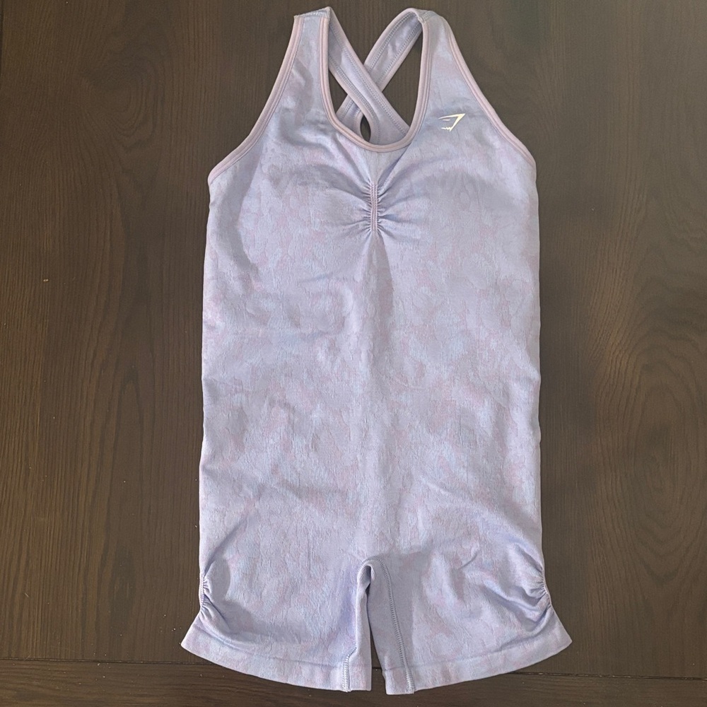 Gymshark Blue Purple Camo Crossback Romper Small Seamless One Piece Activewear